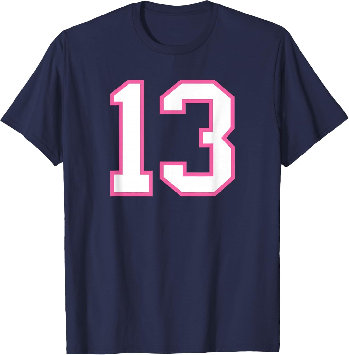 Number #13 Pink Sports Team Varsity Number T-Shirt - T-Shirt | Navy