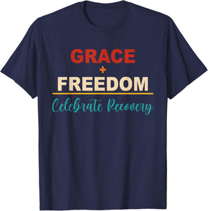 Grace+Freedom Celebrate Recovery Peace Love Apparel T-Shirt - T-Shirt | Navy