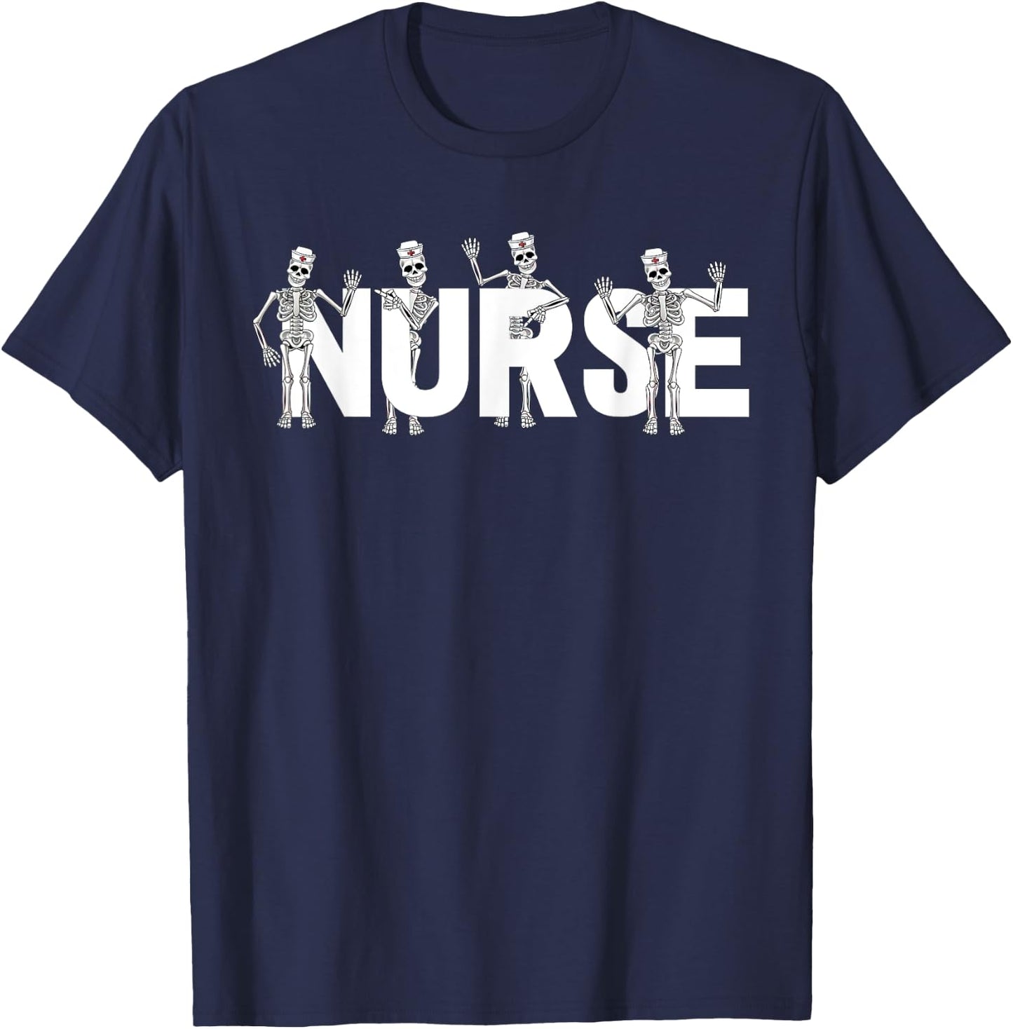 Vintage Skeleton Nurse Registered Nurse Halloween Nursing RN T-Shirt - T-Shirt | Navy