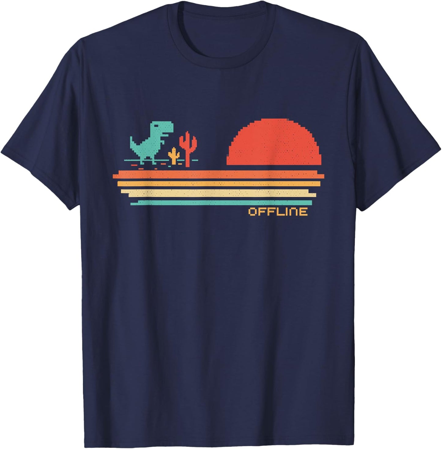 Offline Scare - Pixel Dinosaur / Retro - No Wifi Lost Dino T-Shirt - T-Shirt | Navy
