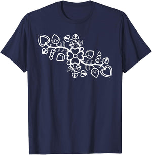 Anishinaabe Ojibwe Floral Native American Outline T-Shirt - T-Shirt | Navy