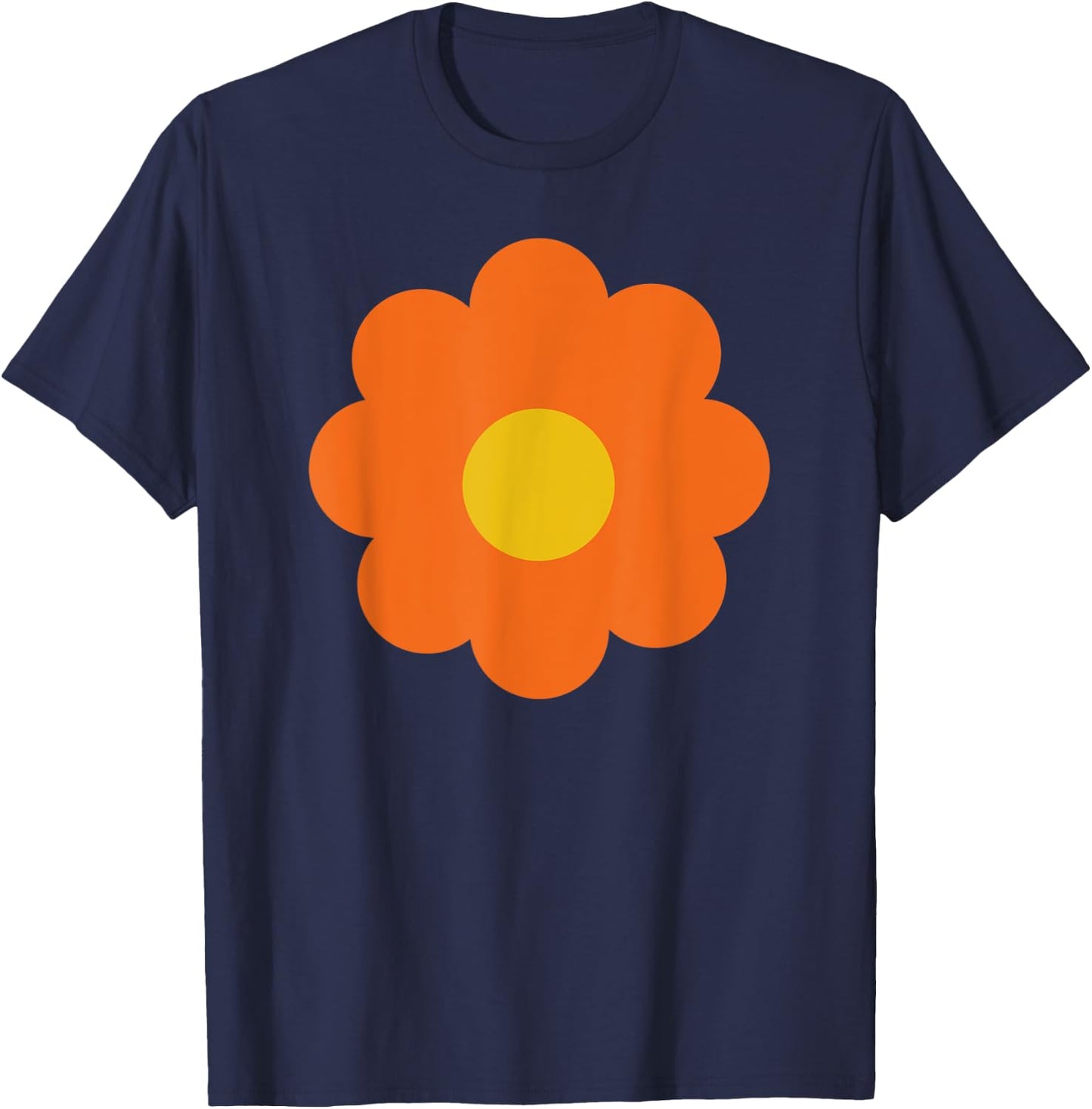 Comic Flower in Orange Art Graphic Women Children T-Shirt - T-Shirt | Navy