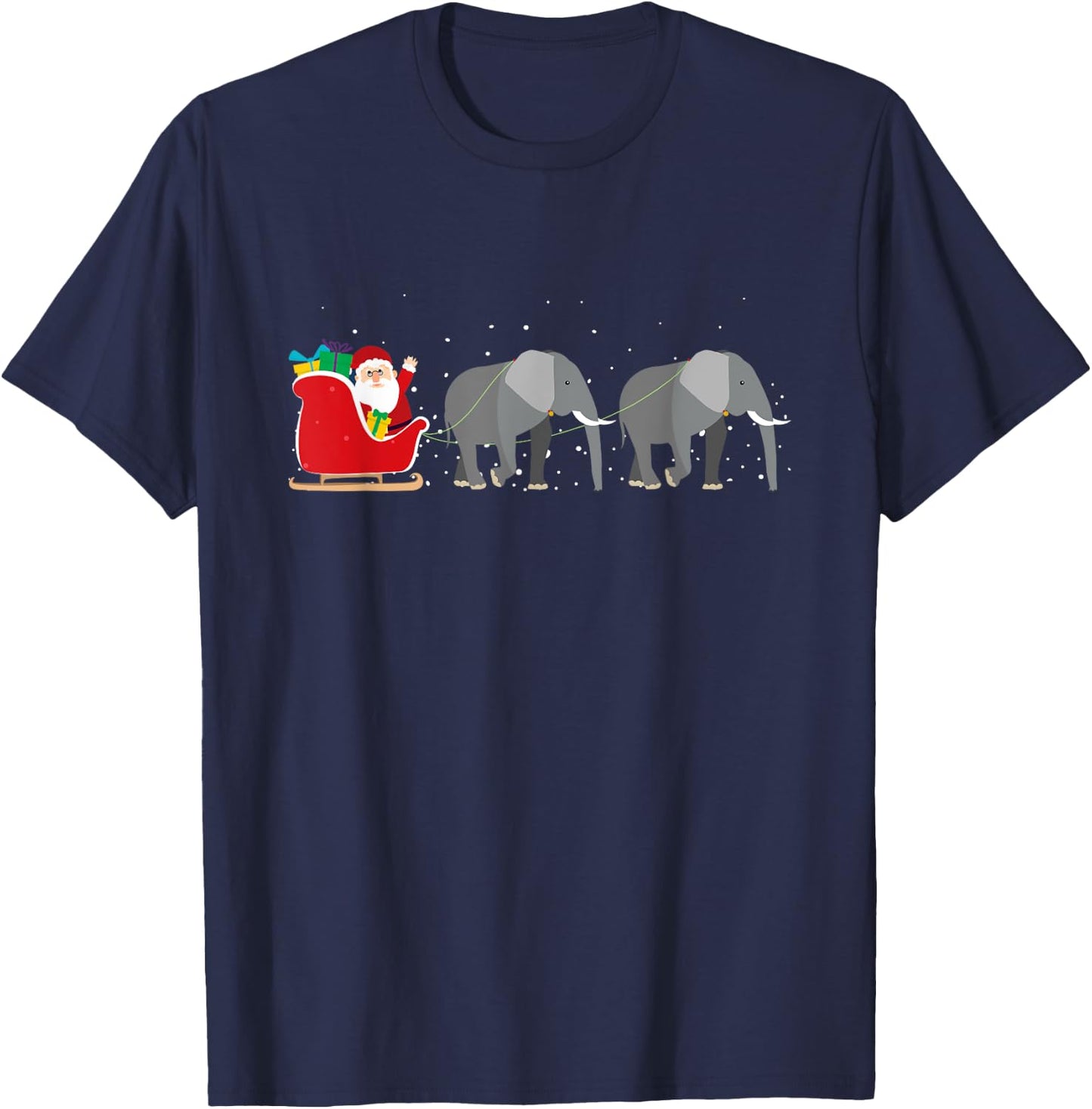 Elephant Santa Christmas Sleigh - Funny Elephant Xmas T-Shirt - T-Shirt | Navy