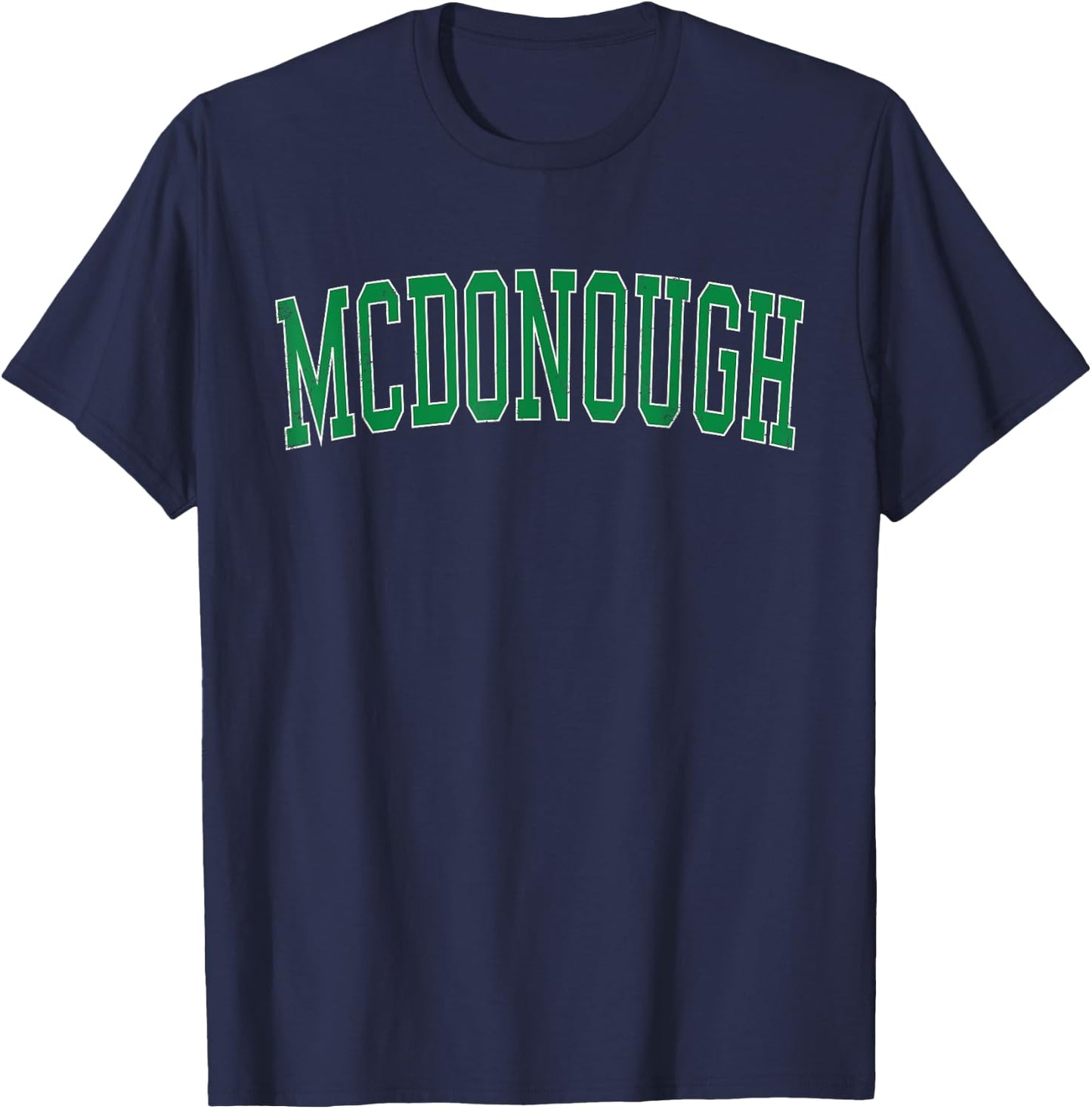 Vintage McDonough GA Distressed Green Varsity Style T-Shirt - T-Shirt | Navy