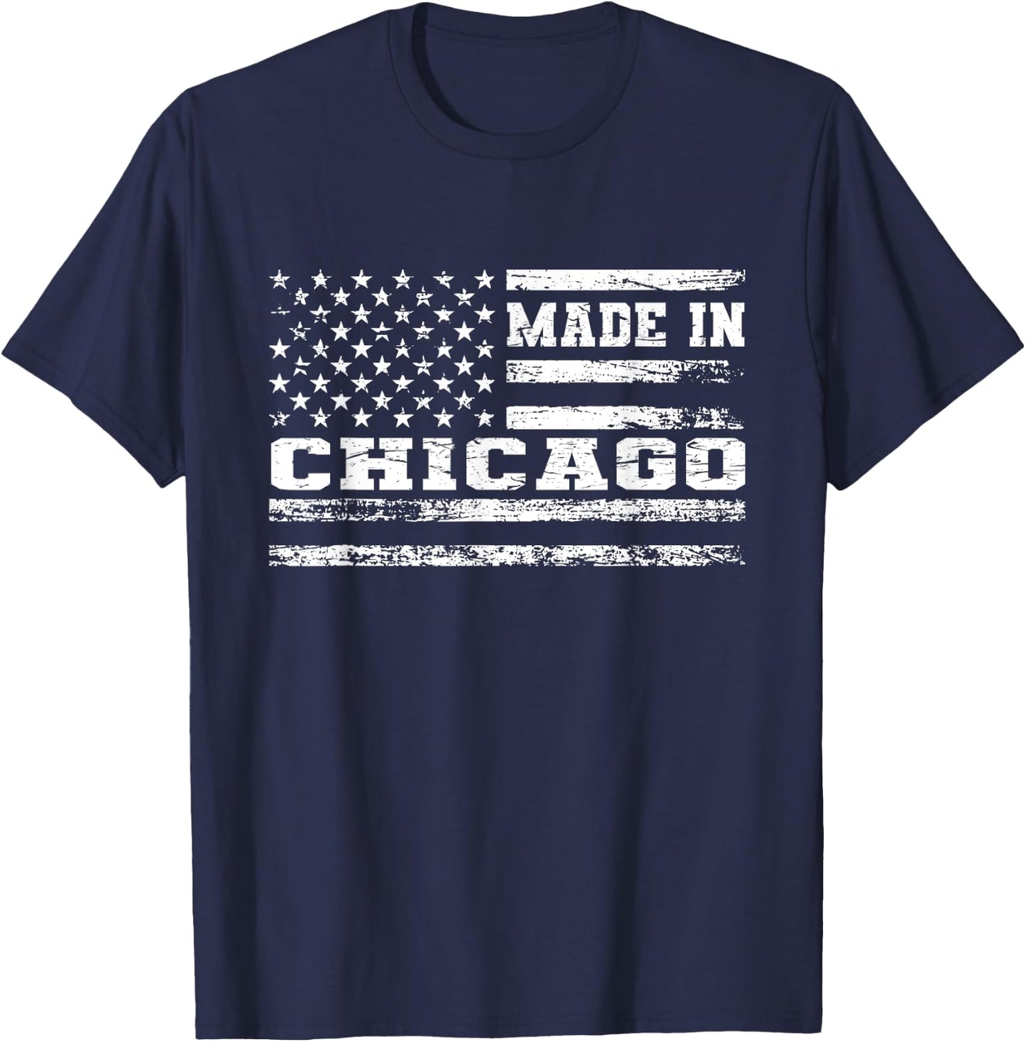 Made In Chicago Vintage US Flag T-Shirt - T-Shirt | Navy