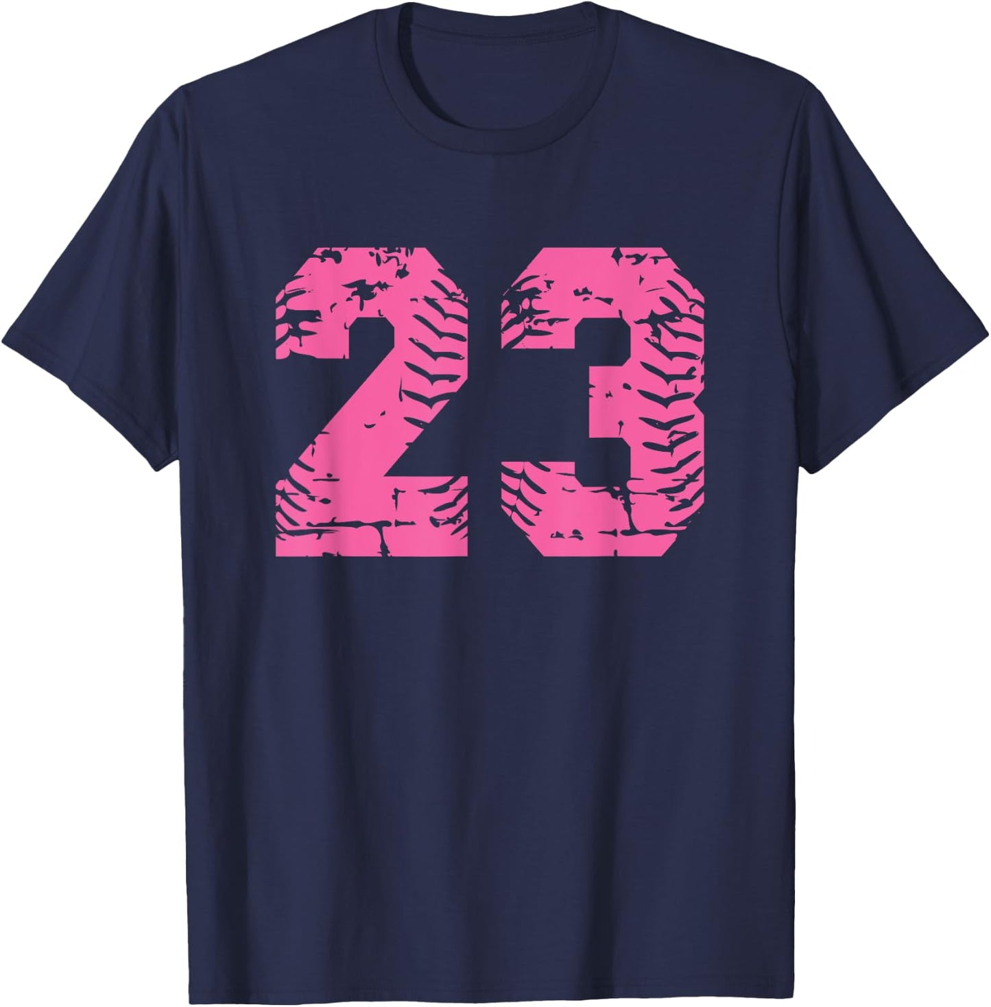 Baseball Softball Number #23 Pink Grunge Number T-Shirt - T-Shirt | Navy