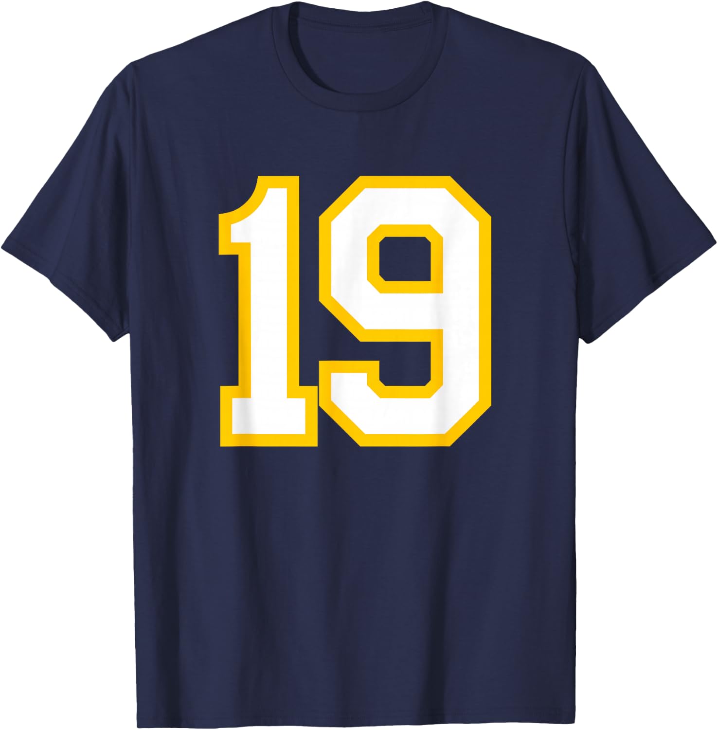Yellow White Sports Team Number #19 T-Shirt - T-Shirt | Navy