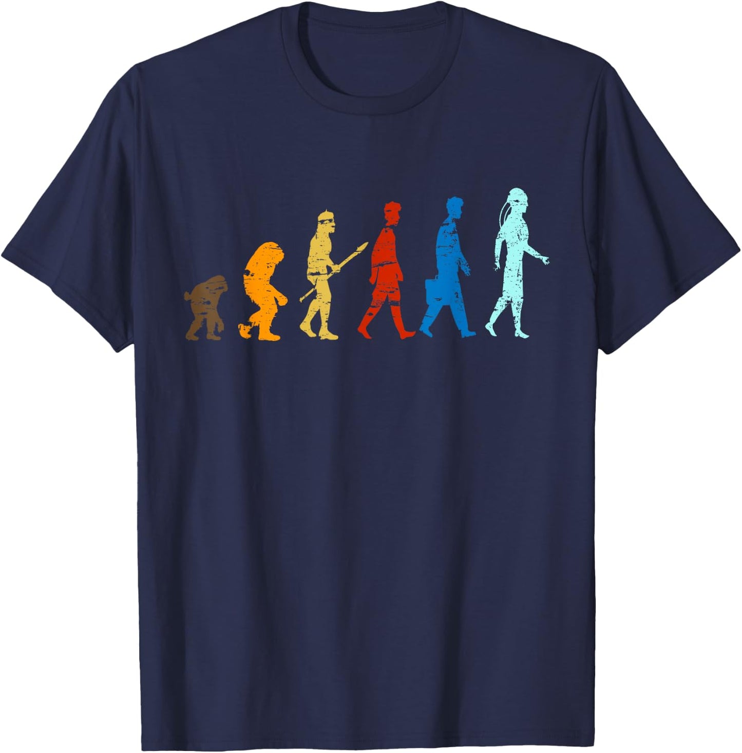 Funny Evolution Human From Ape to Robot A.I T-Shirt - T-Shirt | Navy