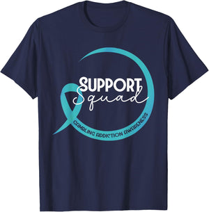 Gambling Addiction Awareness Teal Ribbon Support Squad T-Shirt - T-Shirt | Navy