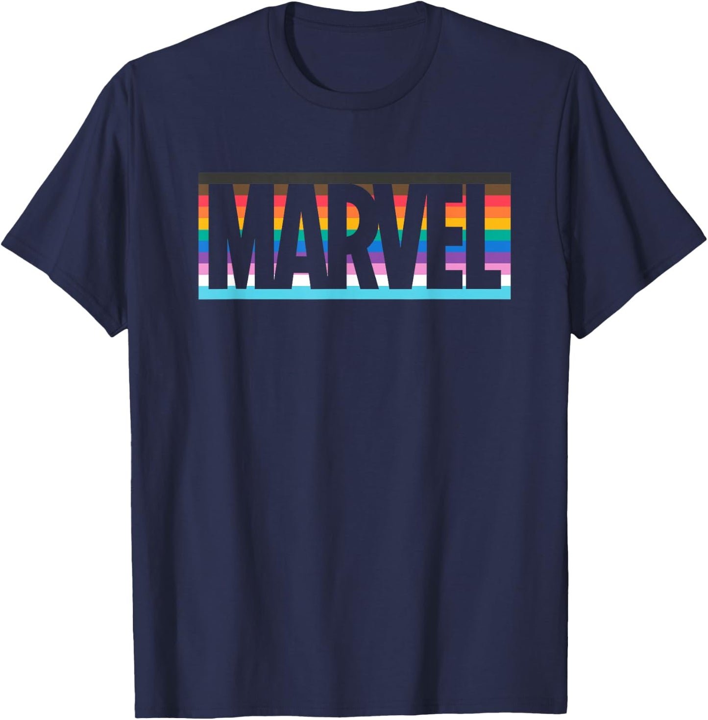 Marvel Pride Inclusive Rainbow Colors Logo T-Shirt - T-Shirt | Navy