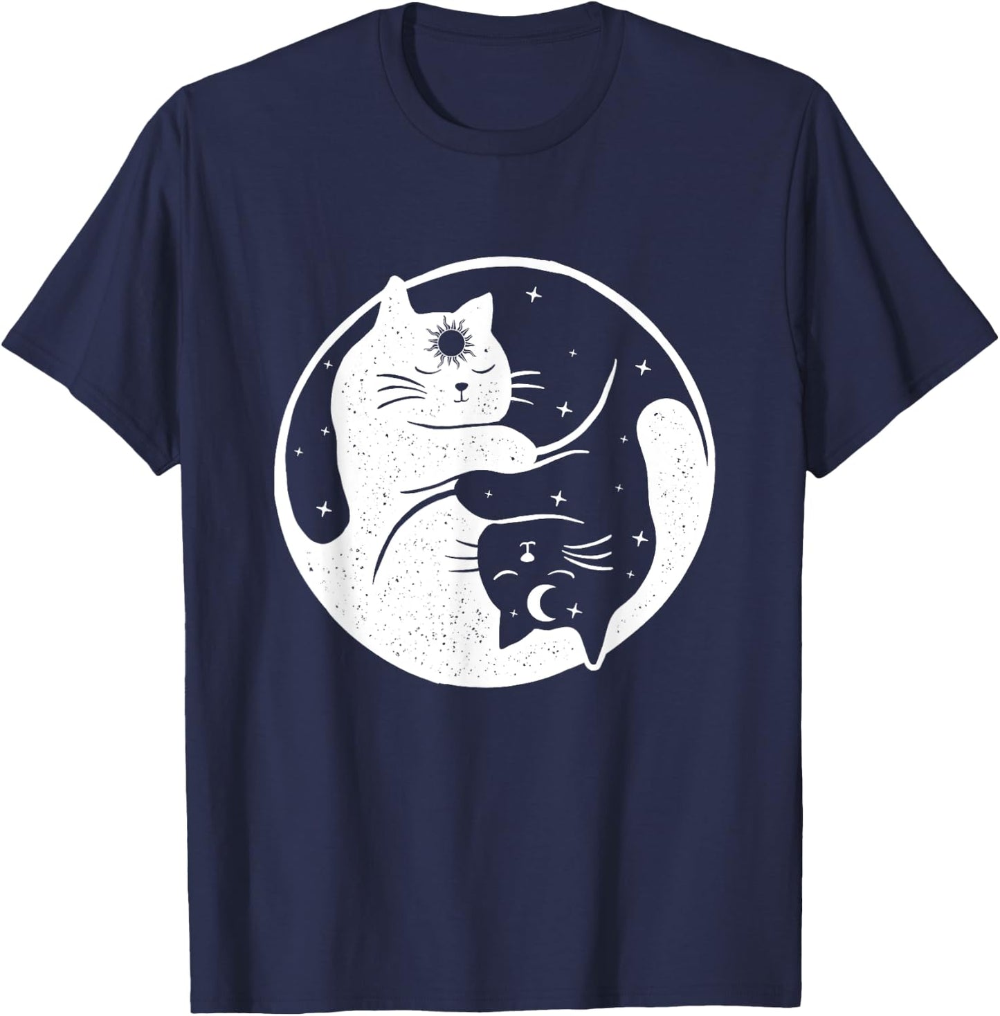 Cat Sun And Moon - Sleeping Kitty Kitten Pet Animal Lover T-Shirt - T-Shirt | Navy