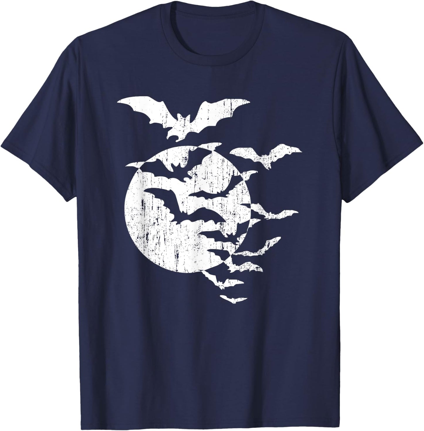 Halloween Swarm of Bats Full Moon Spooky Vintage Graphic T-Shirt - T-Shirt | Navy