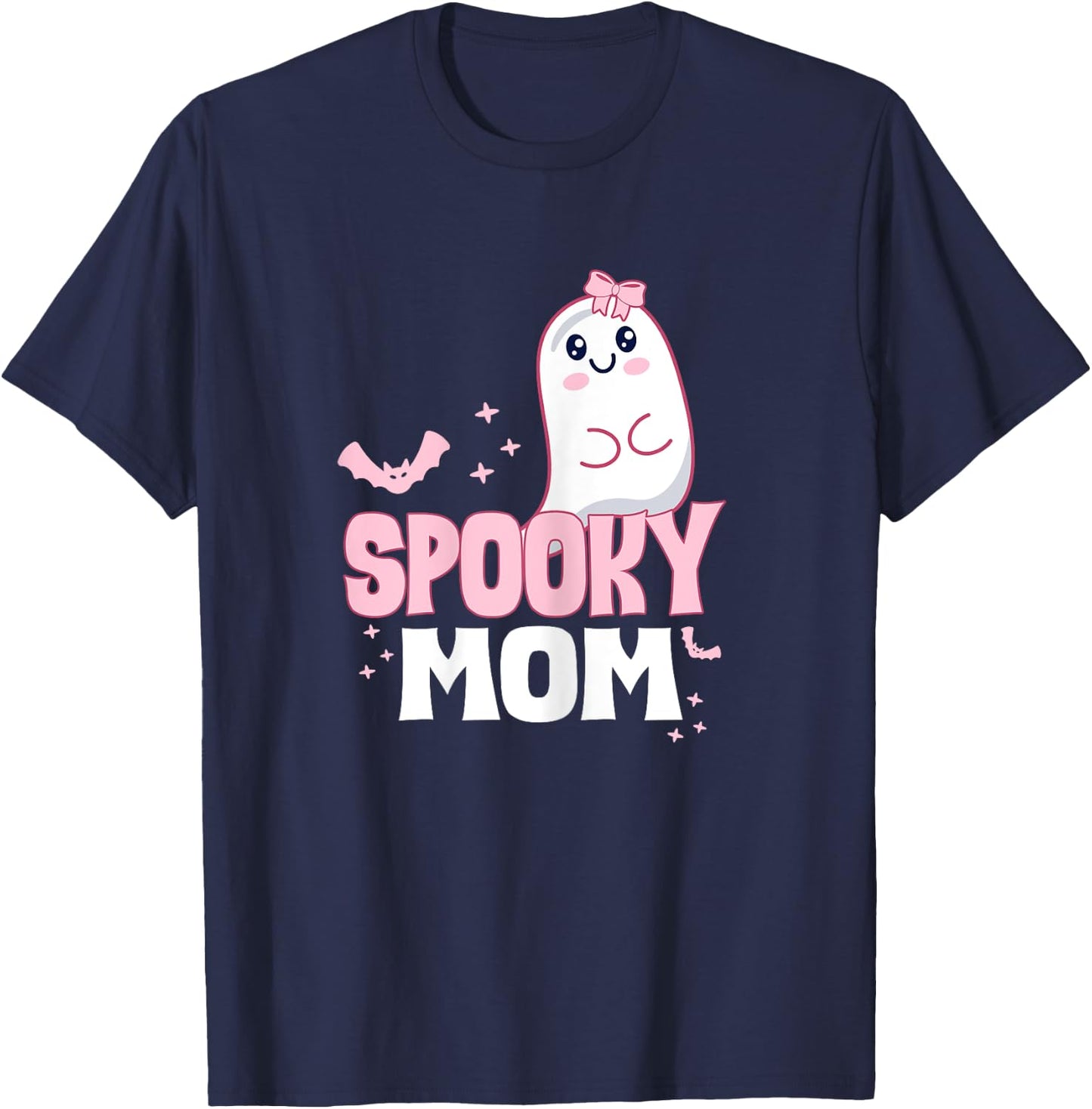 Spooky Mom Family Cute Pink White Ghost Boo Halloween T-Shirt - T-Shirt | Navy