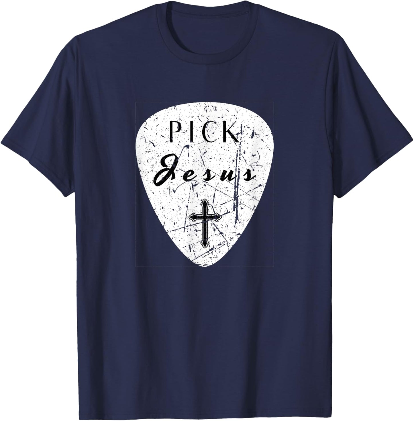 Retro Guitar Pick Pun Pick Jesus Cross Worship Leader Music T-Shirt - T-Shirt | Navy