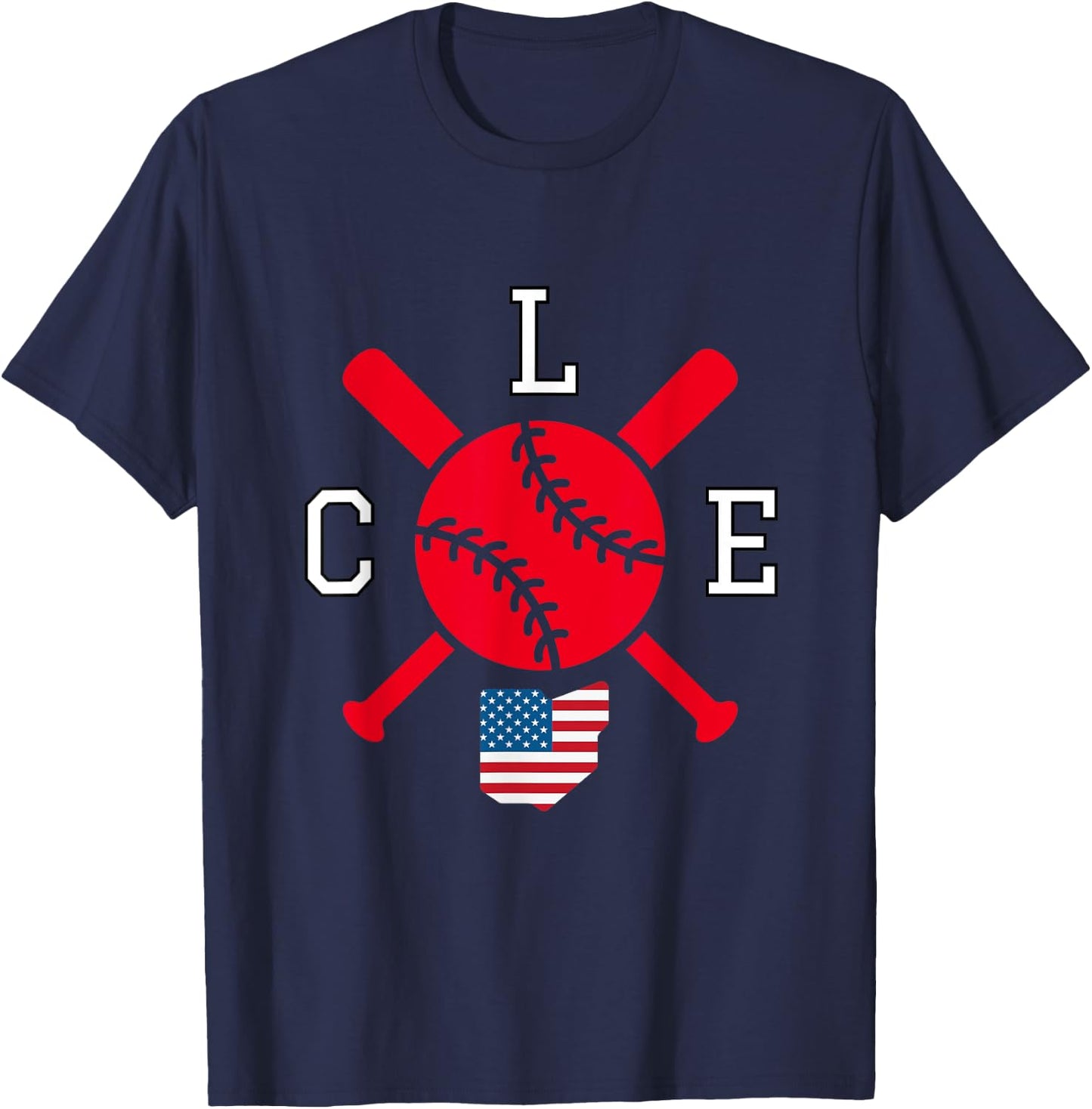 Cleveland Baseball CLE Cleveland OH City American Flag T-Shirt - T-Shirt | Navy