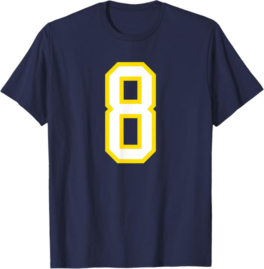 Number #8 Yellow White Sports Team T-Shirt - T-Shirt | Navy