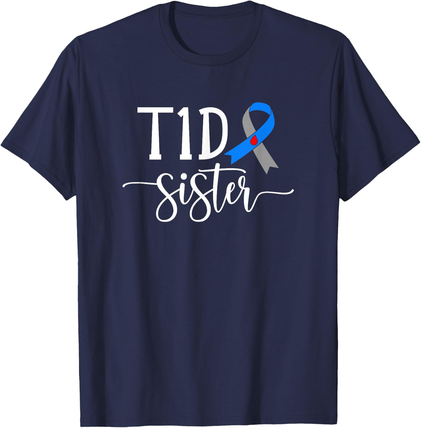 Boho T1D Diabetes Warrior Sister Type 1 Diabetes Awareness T-Shirt - T-Shirt | Navy