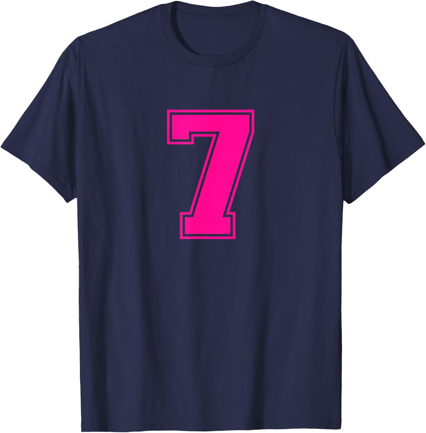 Number 7 Pink Sports Team T-Shirt - T-Shirt | Navy