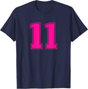 Pink Sports Team Number #11 T-Shirt - T-Shirt | Navy