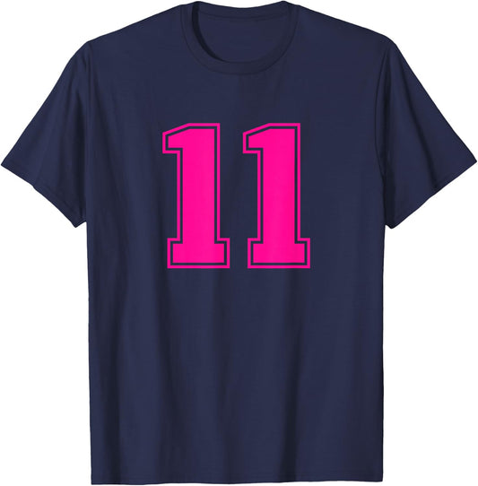 Pink Sports Team Number #11 T-Shirt - T-Shirt | Navy