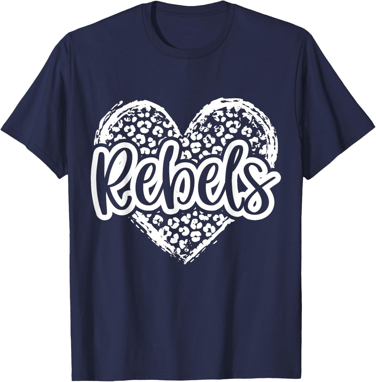 Leopard Cheetah Heart REBELS School Spirit Top Distressed T-Shirt - T-Shirt | Navy