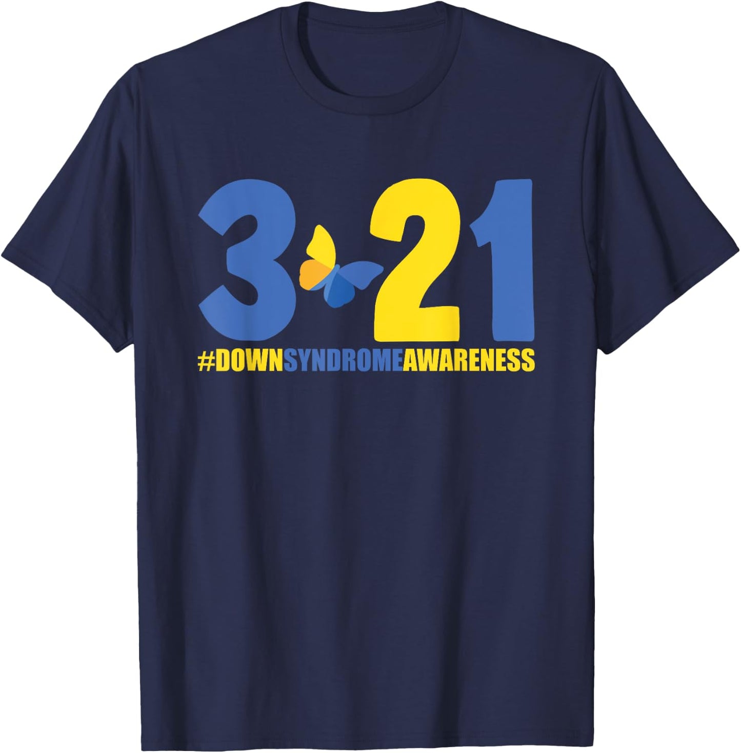 Blue Yellow Heart 21 World Down Syndrome Awareness Day 3 21 T-Shirt - T-Shirt | Navy