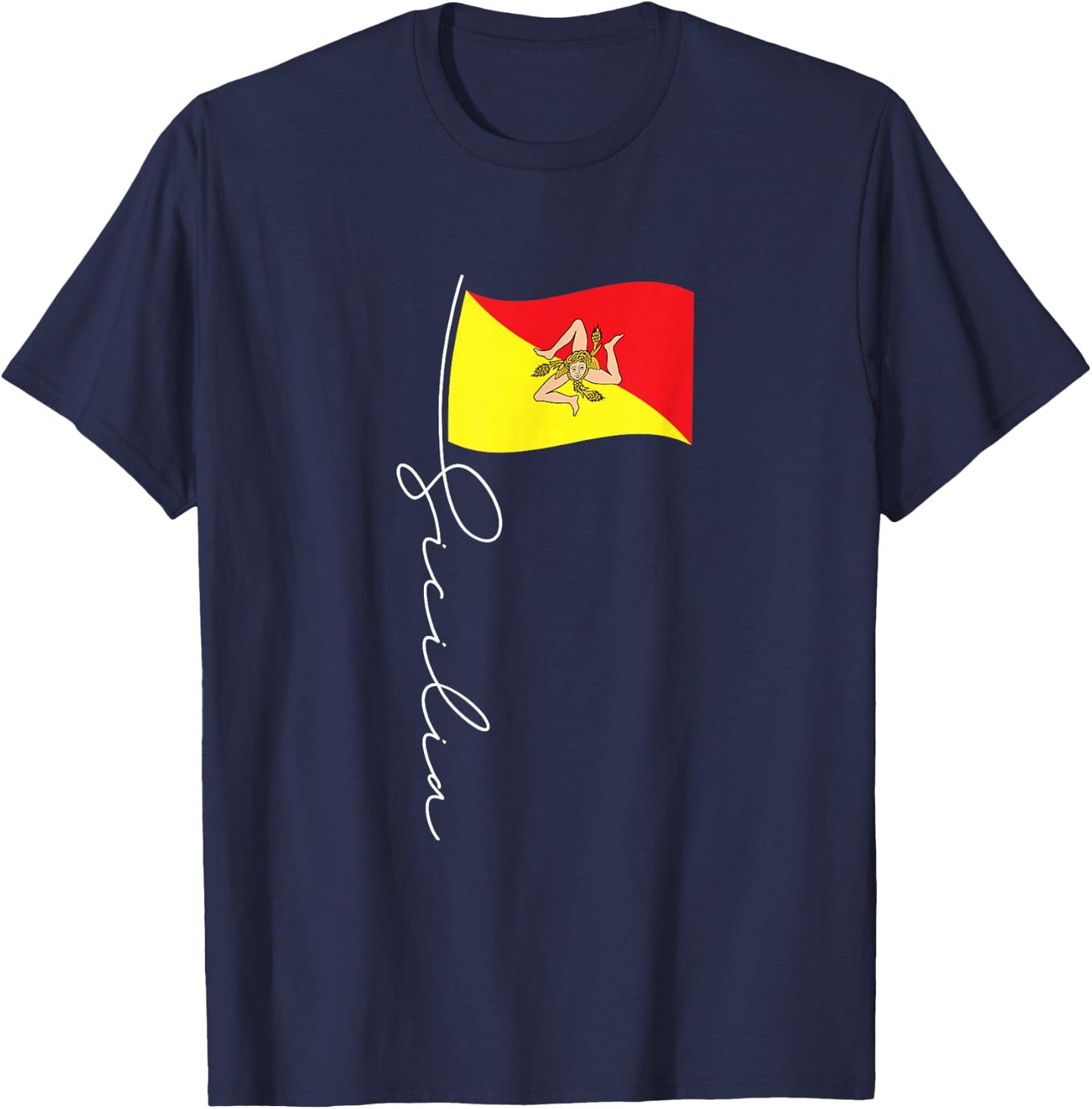 Sicily Signature Flag Pole - Elegant Patriotic Sicilian Flag T-Shirt - T-Shirt | Navy