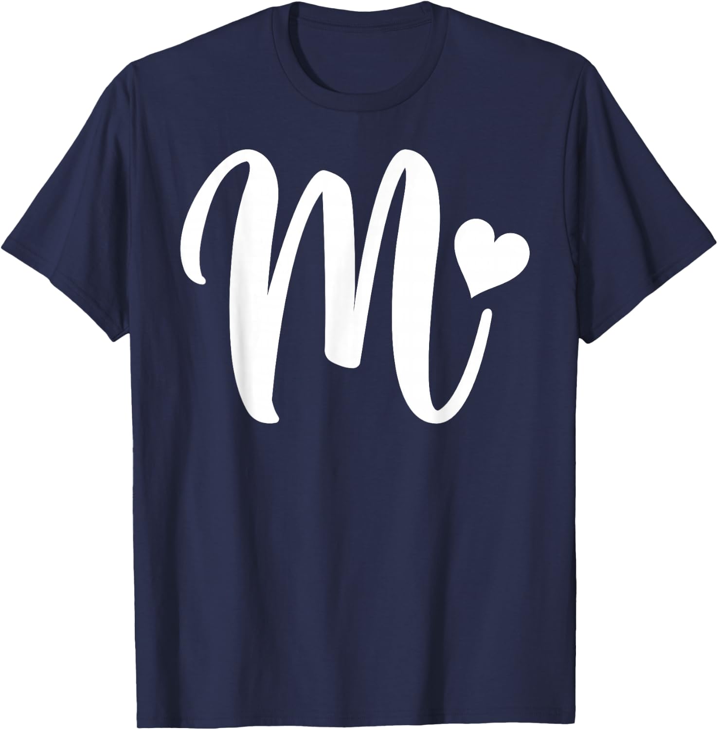 white letter M monogram initial minimalist heart graphic T-Shirt - T-Shirt | Navy