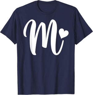 white letter M monogram initial minimalist heart graphic T-Shirt - T-Shirt | Navy
