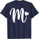white letter M monogram initial minimalist heart graphic T-Shirt - T-Shirt | Navy
