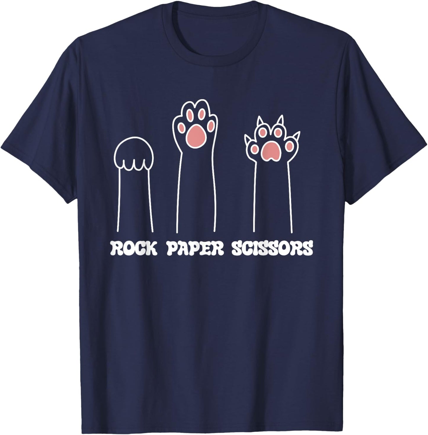 Rock Paper Scissors Hand Game Cute Paw Funny Cat Women Girls Kids T-Shirt - T-Shirt | Navy