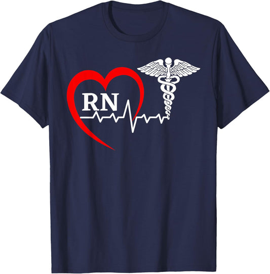Nurses Day Caduceus Nurse Week 2023 Heartbeat Medical RN T-Shirt - T-Shirt | Navy