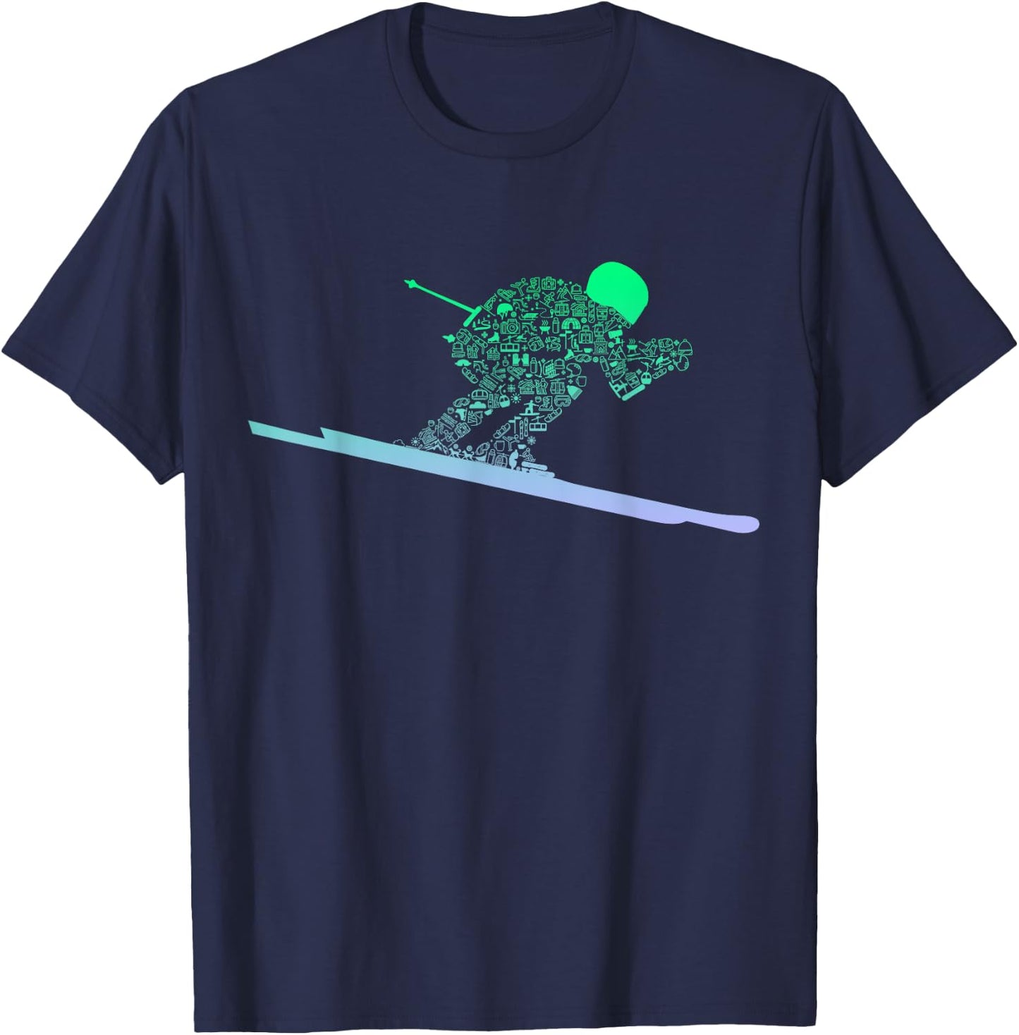 Silhouette Ski Icon for Skiier | Ski Boys Skiing T-Shirt - T-Shirt | Navy