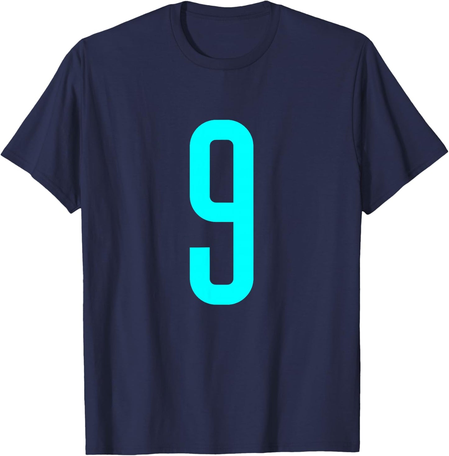 Number 9 Cyan Sports Team T-Shirt - T-Shirt | Navy