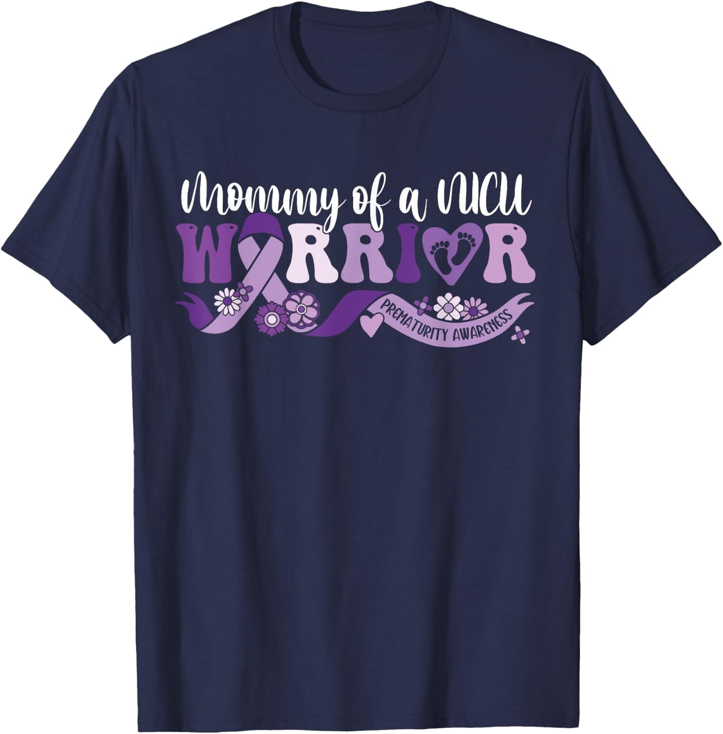Mommy NICU warrior for Preemie Prematurity Awareness T-Shirt - T-Shirt | Navy