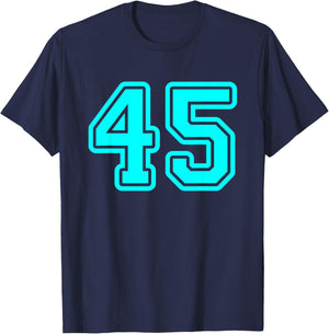 Number #45 Cyan Sport Varsity Number 45 T-Shirt - T-Shirt | Navy