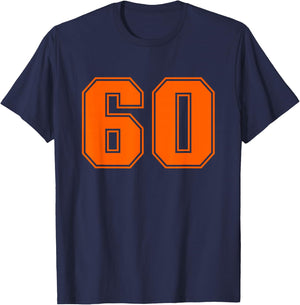 Number #60 Orange Sports Jersey Lucky Number T-Shirt - T-Shirt | Navy