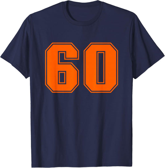 Number #60 Orange Sports Jersey Lucky Number T-Shirt - T-Shirt | Navy