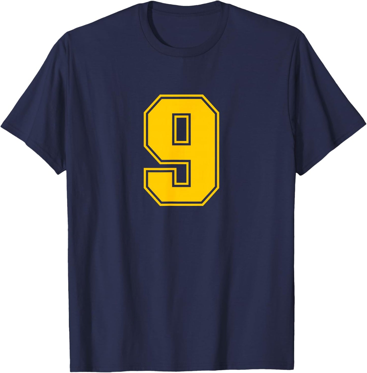 Number #9 Sport Yellow Varsity Number T-Shirt - T-Shirt | Navy
