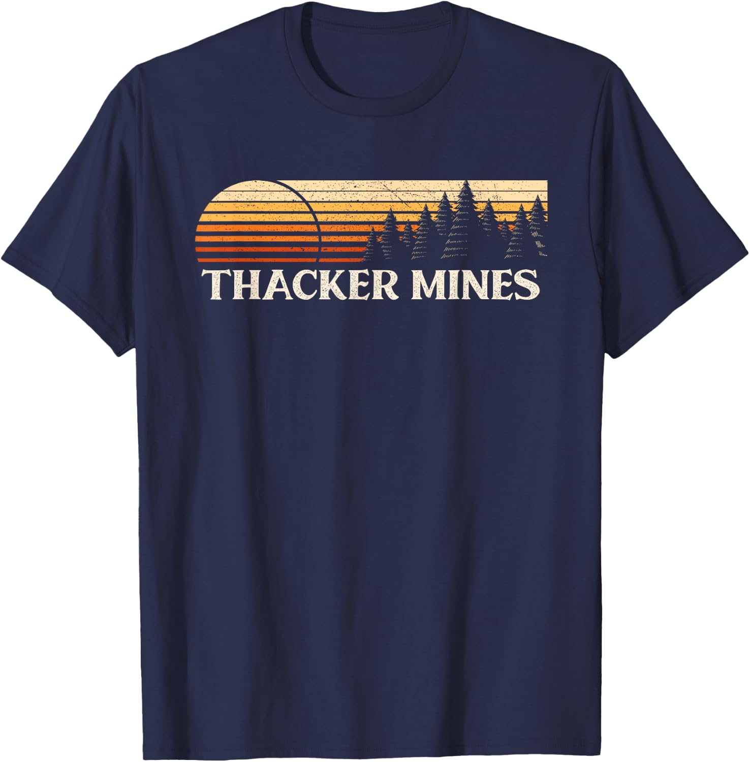 Thacker Mines, WV Vintage Evergreen Sunset Eighties Retro T-Shirt - T-Shirt | Navy