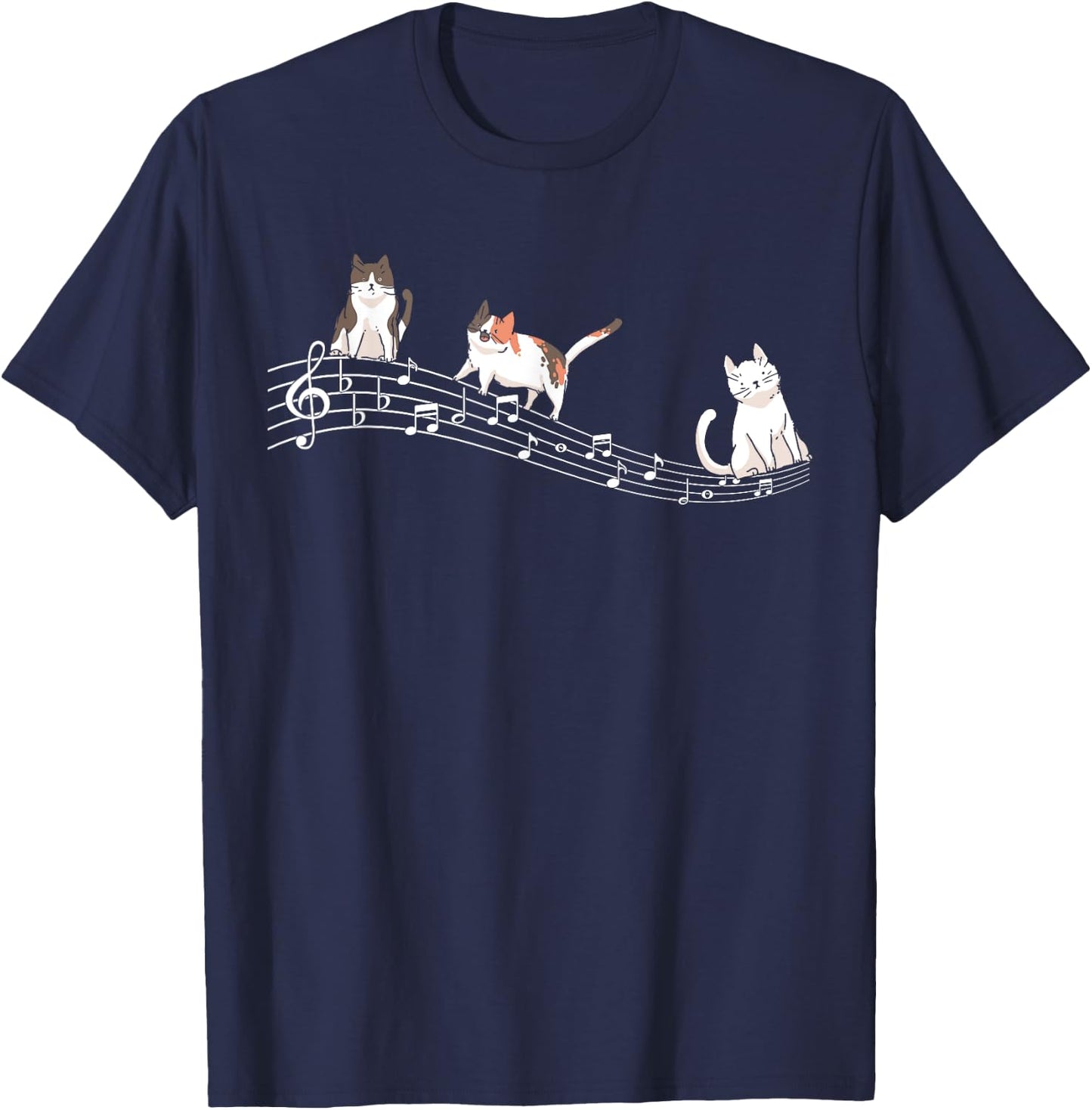 Cute Cat Kitty Playing Music Note Clef Gift Cat Music Notes T-Shirt - T-Shirt | Navy