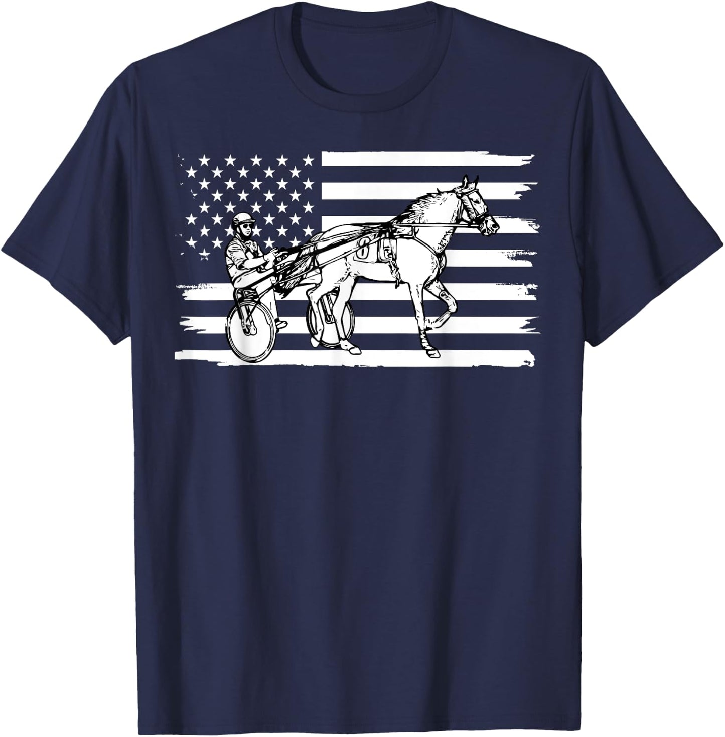 Harness Racing American Flag, Horse Harness Racing Women Kids Men T-Shirt - T-Shirt | Navy