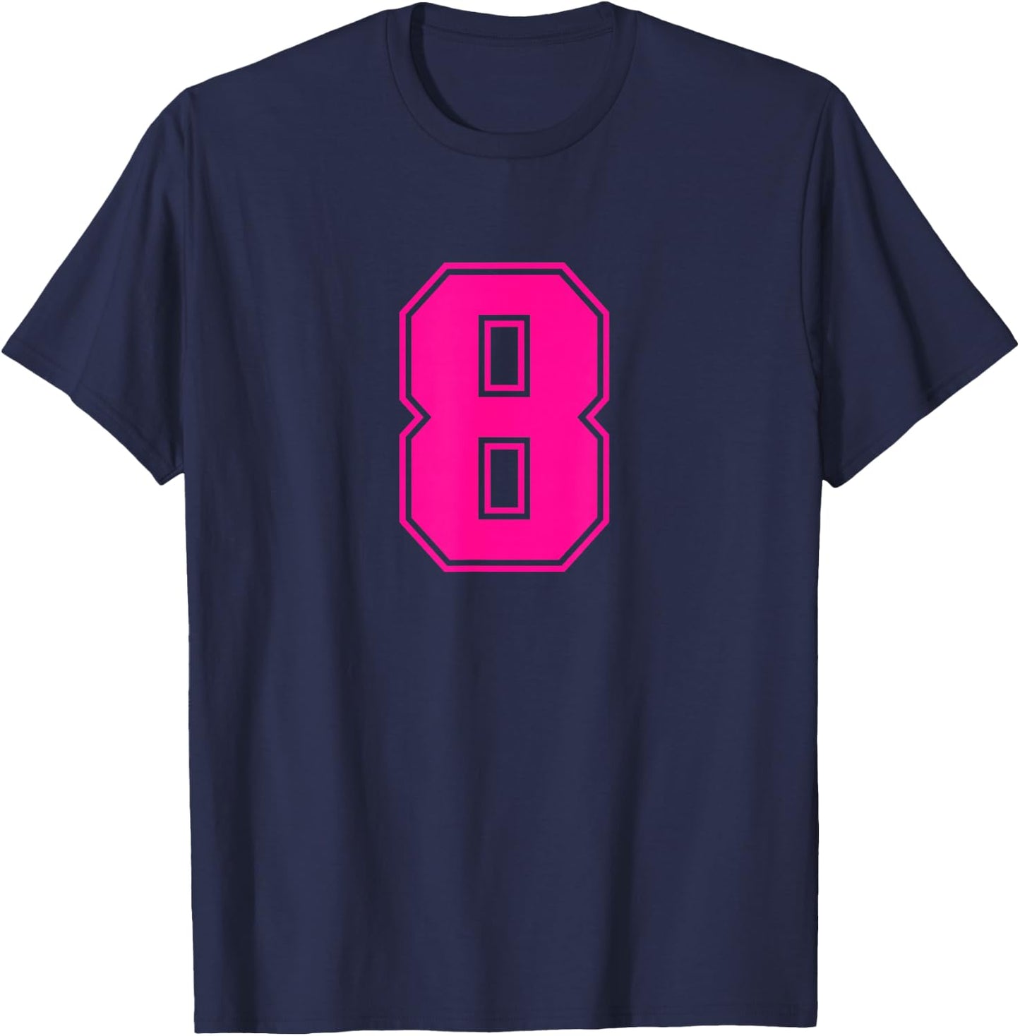 Number 8 Pink Sports Team T-Shirt - T-Shirt | Navy