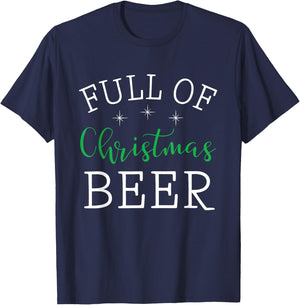 Full Of Christmas Beer And Christmas Cheer Couple Matching T-Shirt - T-Shirt | Navy