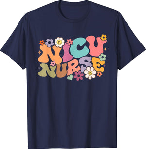 Groovy NICU Nurse ICU Neonatal Team Tiny Humans For T-Shirt - T-Shirt | Navy