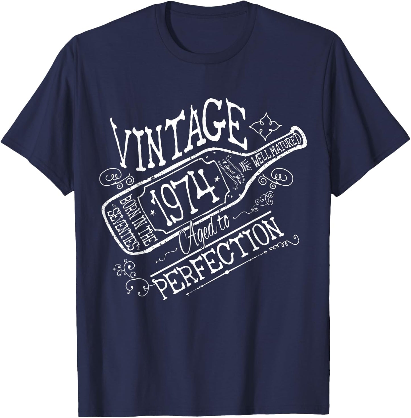 1974 Birthday Wine Lovers Vintage Born in the Seventies T-Shirt - T-Shirt | Navy