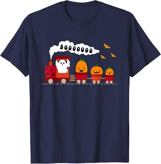 Halloween Train Boo Funny Ghost Pumpkin Toddler Kids Boys T-Shirt - T-Shirt | Navy