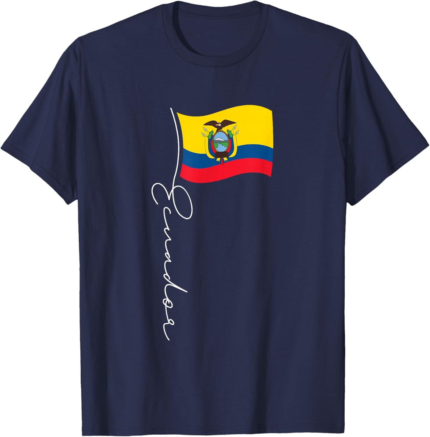 Ecuador Signature Flag Pole - Patriotic Ecuadorian Flag T-Shirt - T-Shirt | Navy