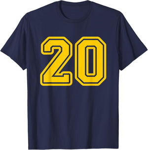 Jersey #20 Golden Yellow Sports Team Jersey Number 20 T-Shirt - T-Shirt | Navy
