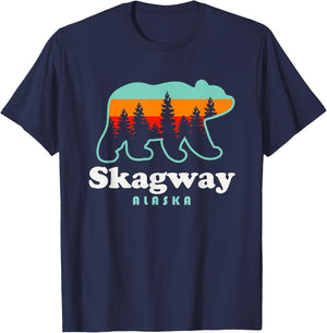 Skagway Alaska Travel Retro Bear Mountains T-Shirt - T-Shirt | Navy